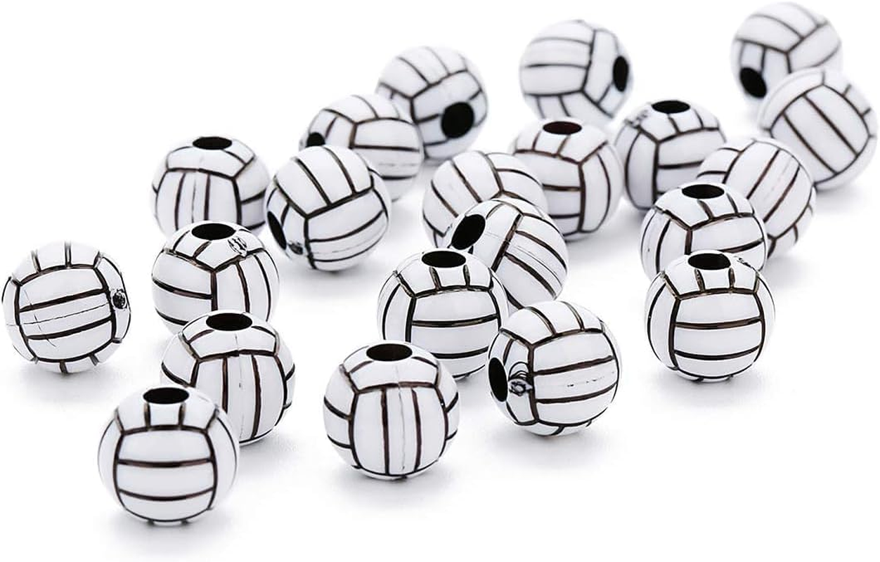 50Pcs Silicone Beads Acrylic Volleyball Bead, Big Hole Volleyball Beads round Loose Beads Spacer Beads for DIY Necklace Bracelet Pendant Making Heart Beads, Art Crafts Sewing (15Mm) image number 6