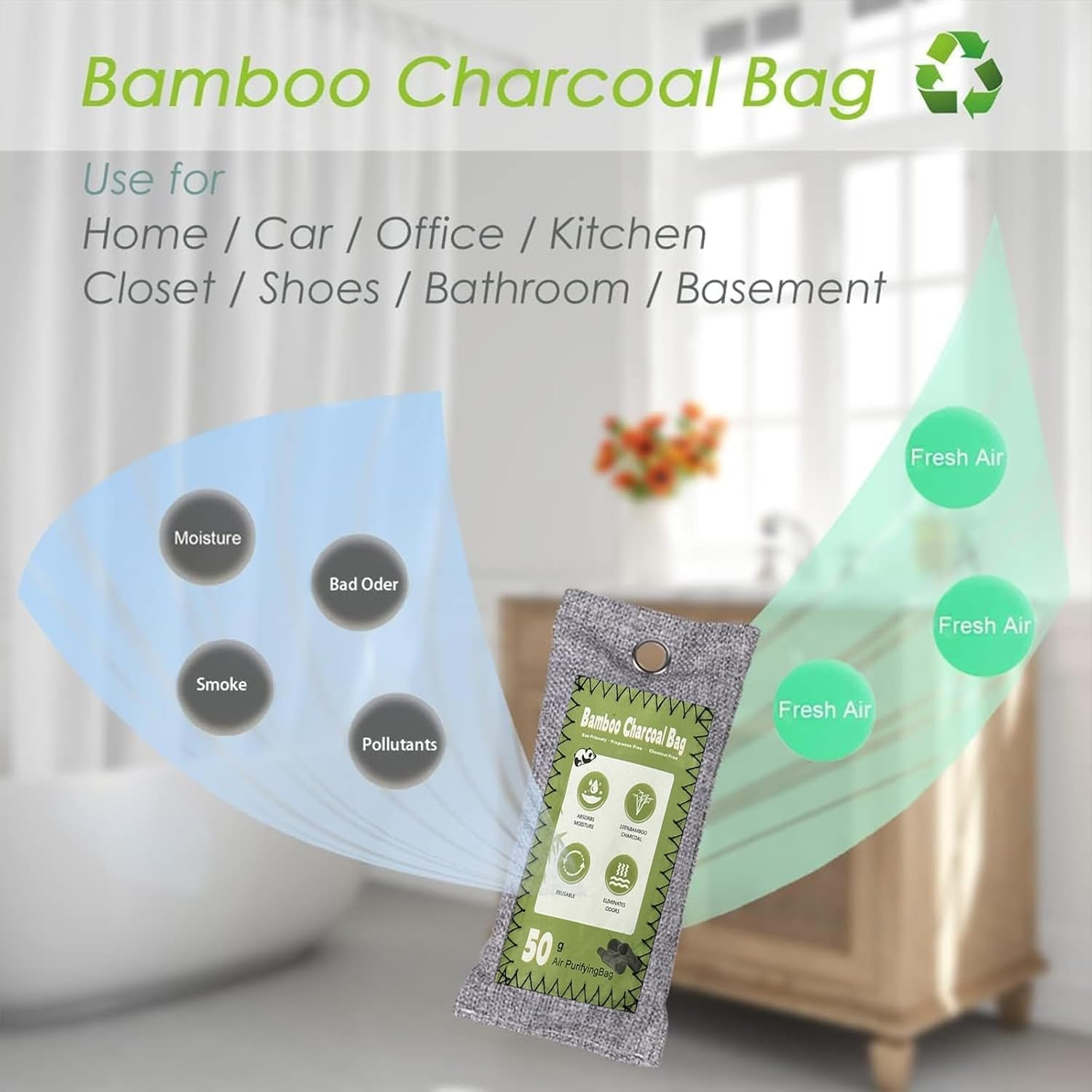 Bamboo Charcoal Air Purifying Bags, 16 Pack(16&times;50G), Charcoal Bags Odour Eliminator, Nature Fresher Charcoal Odor Absorber Bags, Charcoal Odor Absorber for Home, Car, Closet, Shoes, Car image number 4