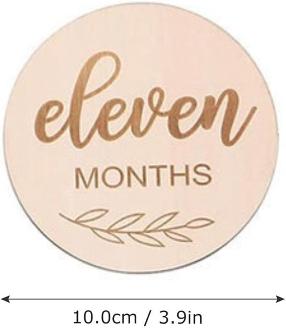1 Set Newborn Boy/Girl Monthly Milestone Cards,Round Wooden Newborn Milestone Discs,For Monthly Growth Photo Props/Gift, Pregnancy Journey,Decoration Cards(12 Pcs,3.9In) image number 1