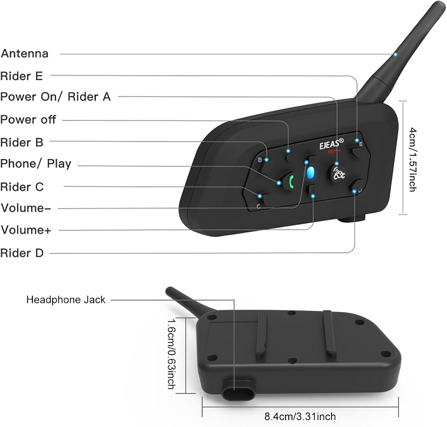 EJEAS 2 Sets V6C Group Referee Bluetooth Intercom Kit Wireless Communication System for Football Soccer Hockey Rugby Sport (Pack of 2) image number 4