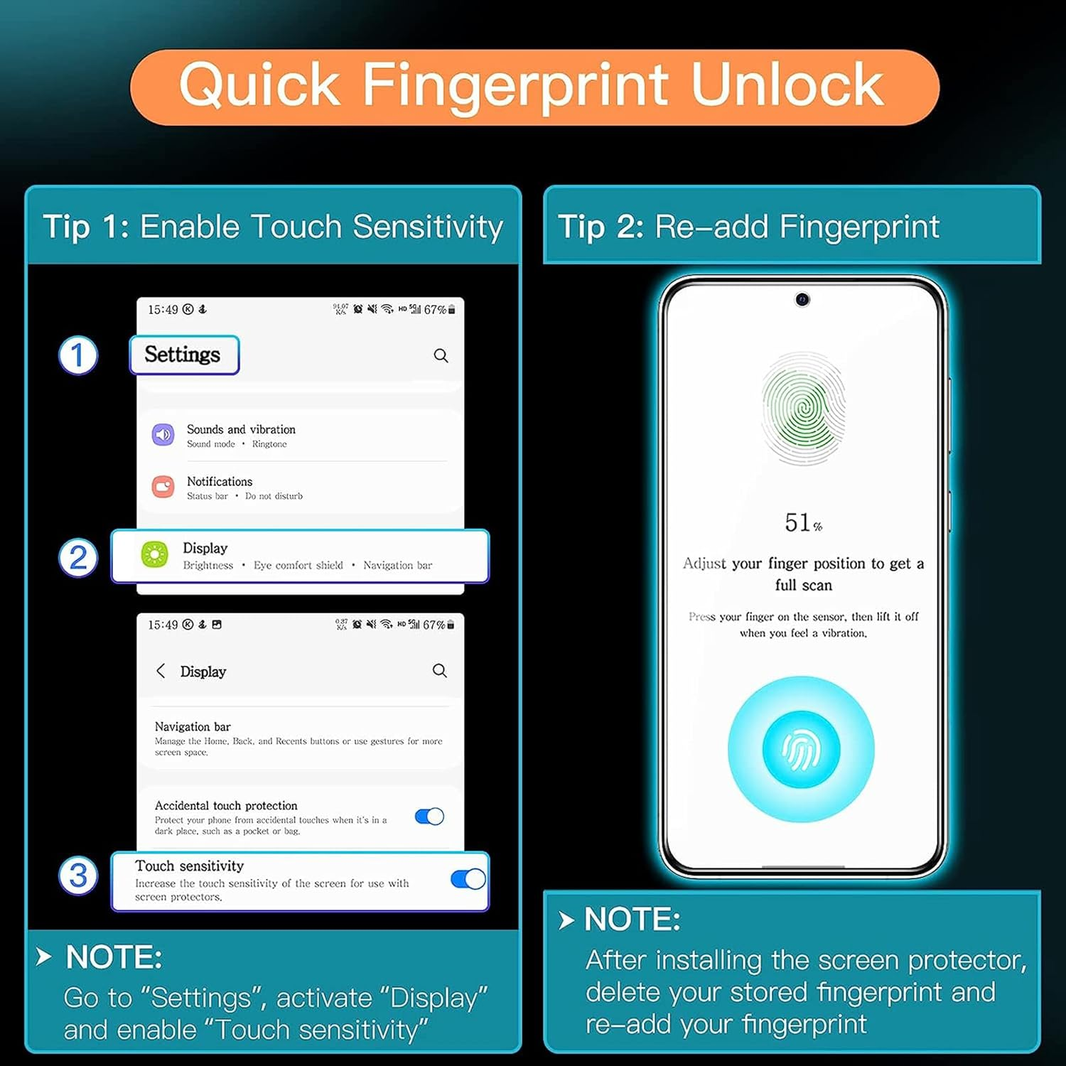 2Pcs Tempered Glass Screen Protector Phone Guard for Samsung Galaxy S23+ PLUS image number 5