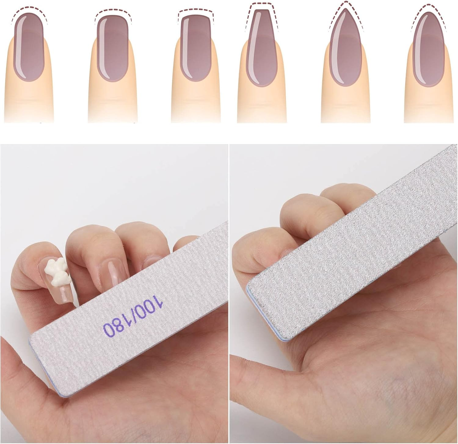 25 Pcs Rectangle Nail Files 100/180 Grit Double Sided Fingernail Emery Boards and Nail Buffers Professional Manicure Tools for Acrylic Nails and Natural Nails image number 1