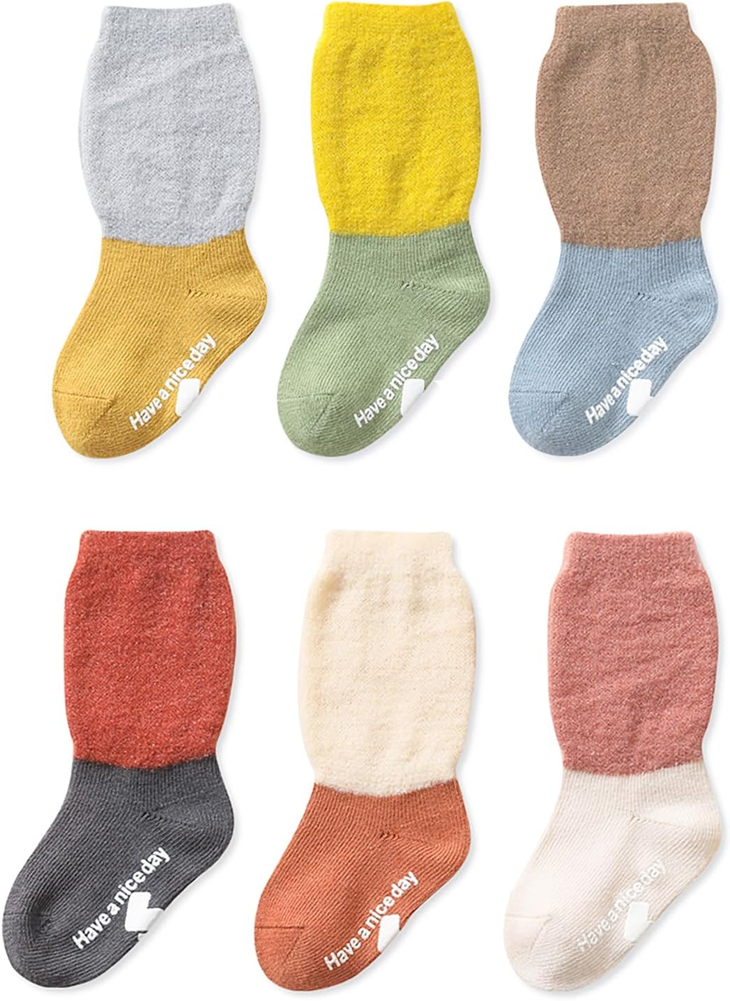 MOMSMENU Baby Socks Unisex Winter Non Slip Toddler Sock Soft Cotton for Boys Girls 6 Pairs image number 3