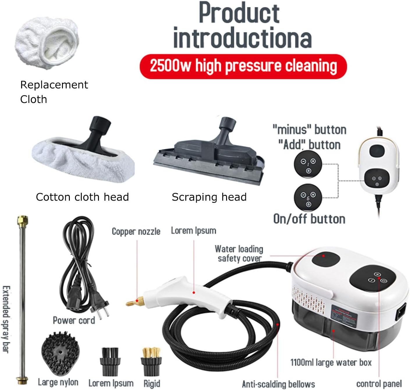 2500W High Pressure Steam Cleaner 1.1L Tank Handheld Steam Cleaner Pressurized Steam Cleaner for Kitchen Bathroom Car White AU image number 6