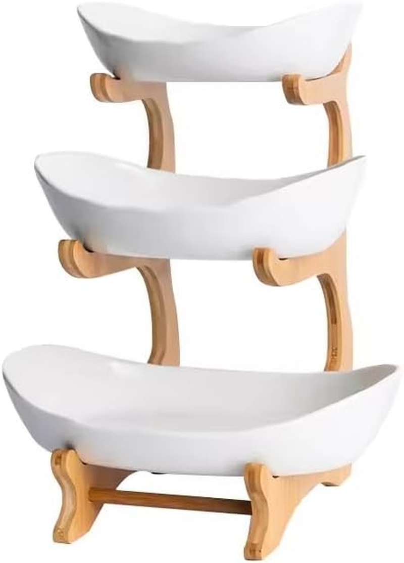 AURORA & Sons-Modern Porcelain 3-Tier Serving Bowls with Stand Holder &ndash; Multi-Level Serving Tray for Fruits, Snacks, and Desserts- Ideal for Kitchen, Dining Room and Party Use