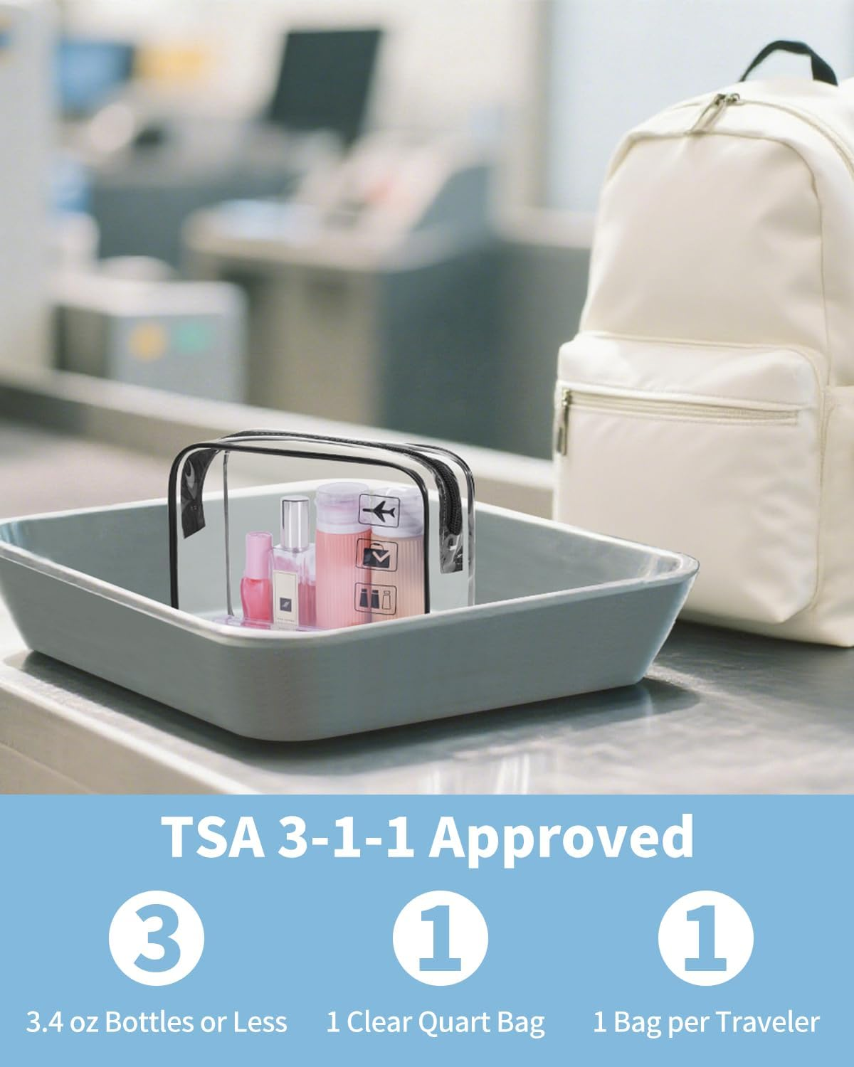 TSA Approved Clear Travel Toiletry Bag Wih Zippers Carry-On Travel Accessories Quart Size Toiletries Cosmetic Pouch Makeup Bags for Men and Women (2 Pcs) image number 2