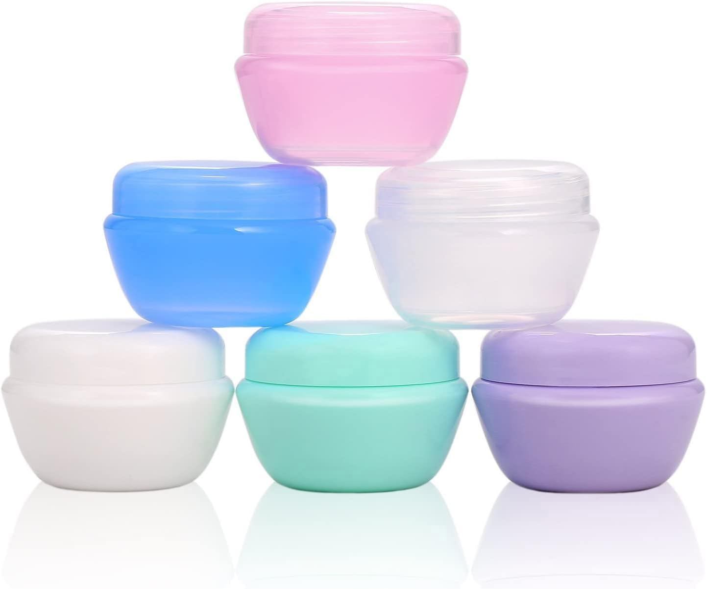 6Pcs Plastic Small Travel Containers for Toiletries, Leakproof Refillable Cosmetics Makeup Jars with Lids for Cream Gel Paste