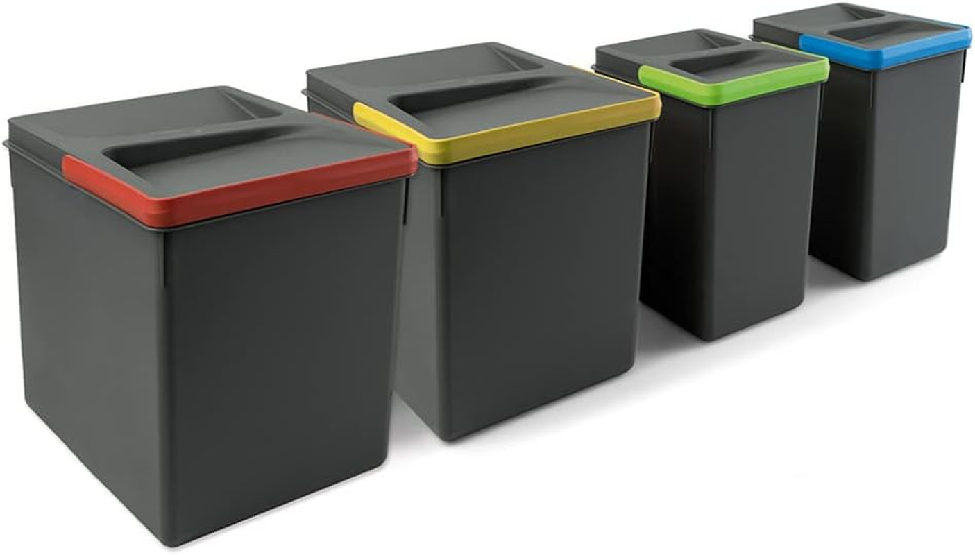 Emuca - Recycle Containers for Kitchen Drawers, Height 216, 2X12L + 2X6L, Anthracite Grey Plastic, Plastic image number 4