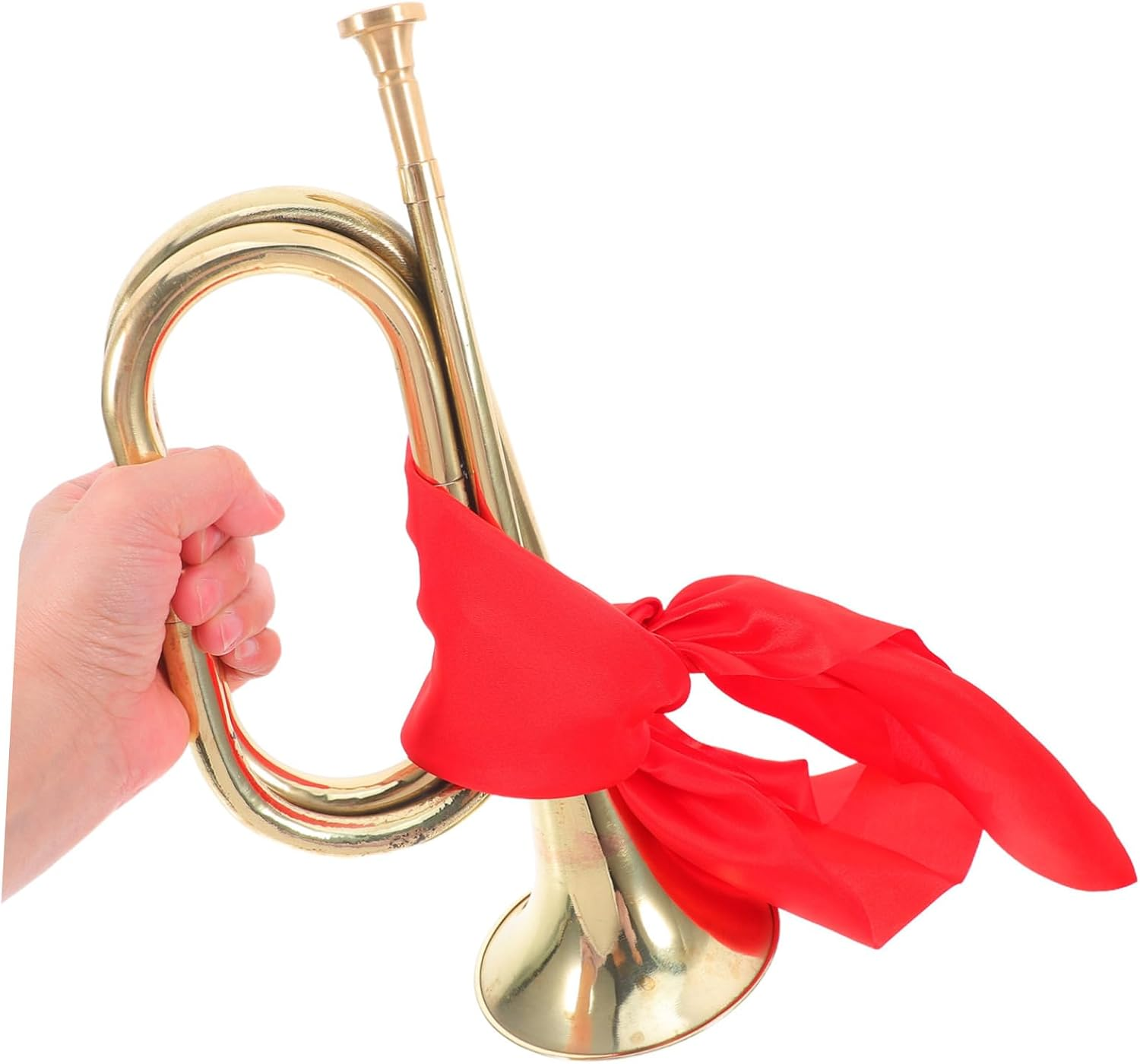 Metal Bugle Trumpet Band Instrument for Beginners with Scarf, Brass Wind Instrument for School Marching Bands and Teen Music Players in Gold