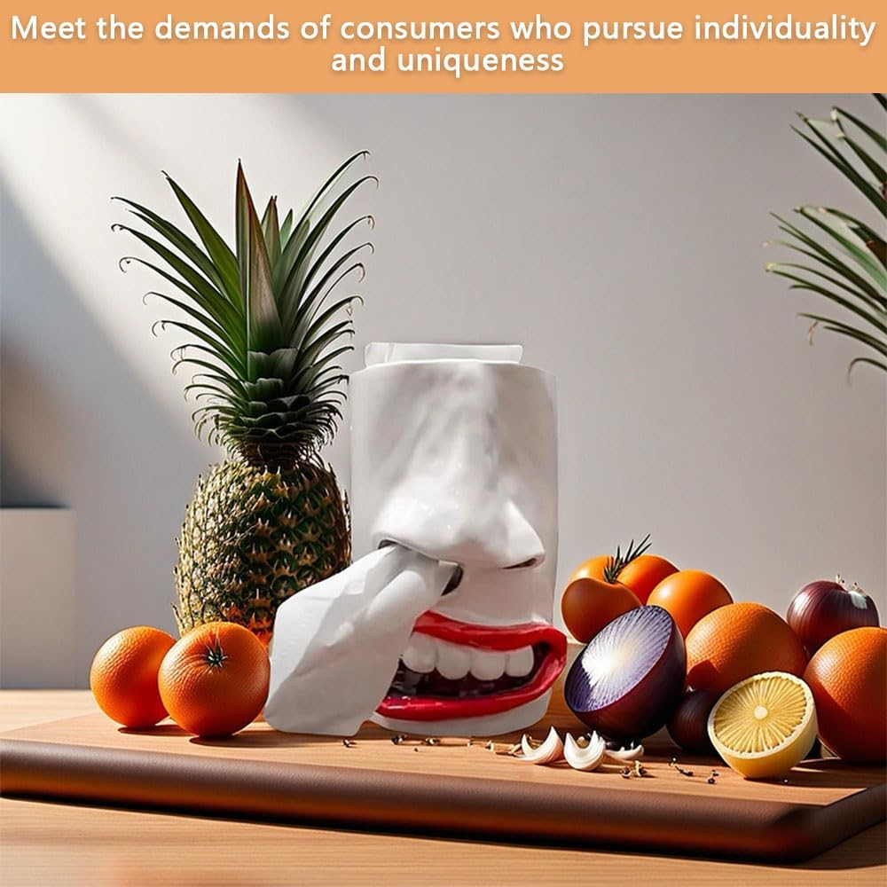 Funny Face Tissue Holder &ndash; Quirky 3D Nose & Mouth Tissue Dispenser, Unique Tissue Box for Living Room, Bedroom, and Bathroom Decor image number 3