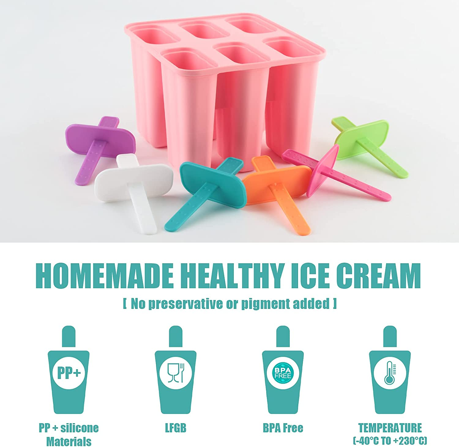 DEHUB Ice Cream Moulds, 6 Pieces Silicone Ice Pop Molds BPA Free Popsicle Mold Reusable Easy Release Ice Pop Maker - Food Grade Ice Pops Shapes for Homemade Popsicle image number 3