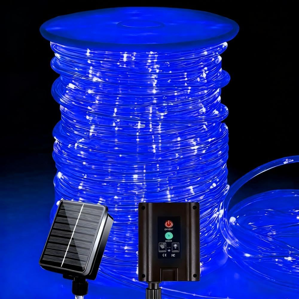 300 LED Solar Rope Lights Outdoor 99 FT Bright Garden String Lights Durable 8 Modes Outdoor Fairy Lights Waterproof Garden Decorative Lights for Fence Patio Decor(Blue)