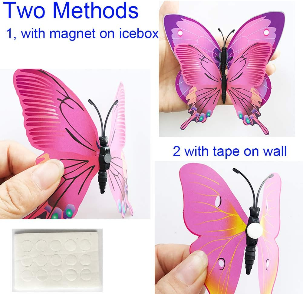 36Pcs 3D Colorful Butterfly Wall Stickers DIY Art Decor Crafts for Party Nursery Classroom Offices Kids Girl Boy Baby Bedroom Bathroom Living Room Magnets and Glue Sticker Set 1(Red-Single Wing) image number 1