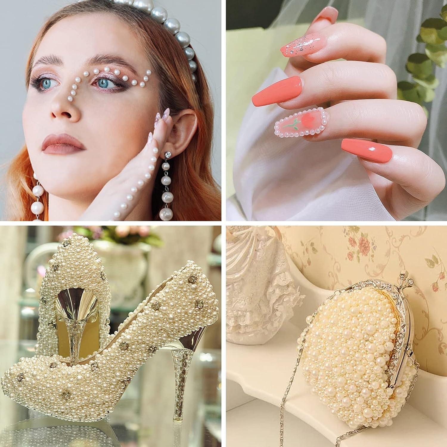 LOMIMOS 3090 Pcs Pearl Stickers,4 Size Self Adhesive Beige Flat Faux Back Pearl Embellishment Stickers Sheet for Face Beauty Makeup Hair Nail Phone DIY Craft Decor, 3/4/5/6Mm image number 3