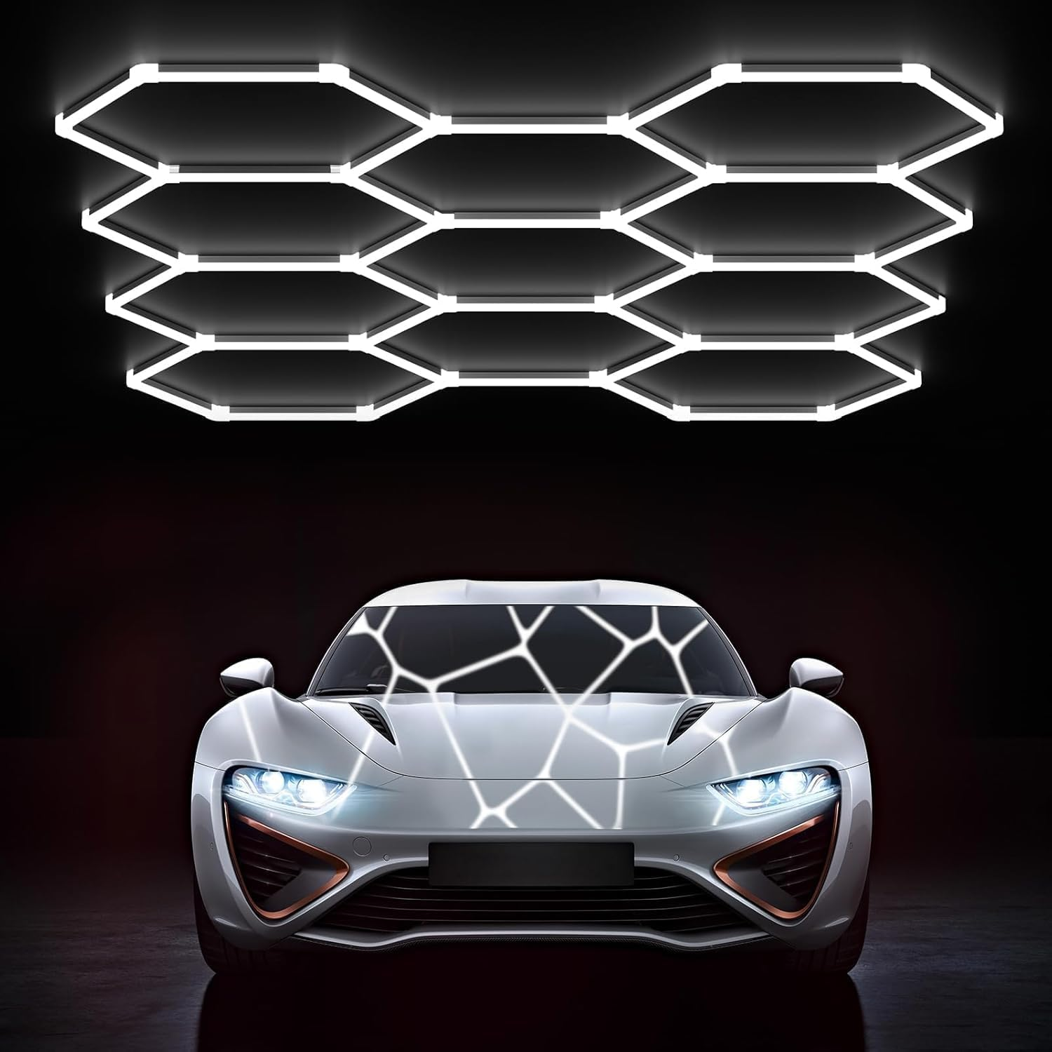 Hexagon Garage Lights LED Super Bright 6500K Honeycomb Hexagon Ceiling Shop Light Fixture for Hex Wall Mount Lighting for Garage Workshop Barbershop，Gym Home