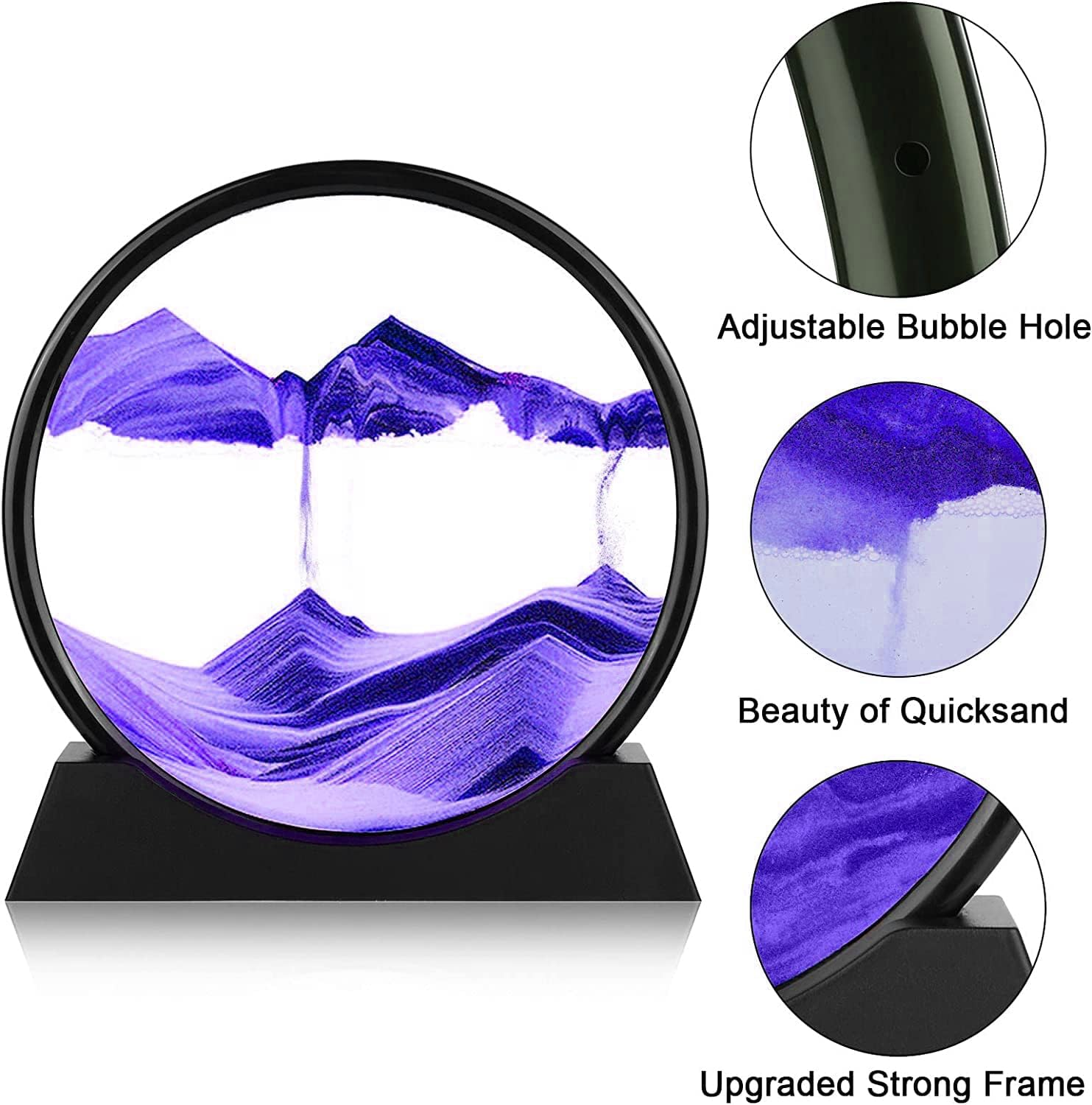 3D Dynamic Sand Art Liquid Motion, Moving Sand Art Picture round Glass 3D Deep Sea Sandscape in Motion Display Flowing Sand Frame Relaxing Desktop Home Office Work Decor (Purple, 7'') image number 3