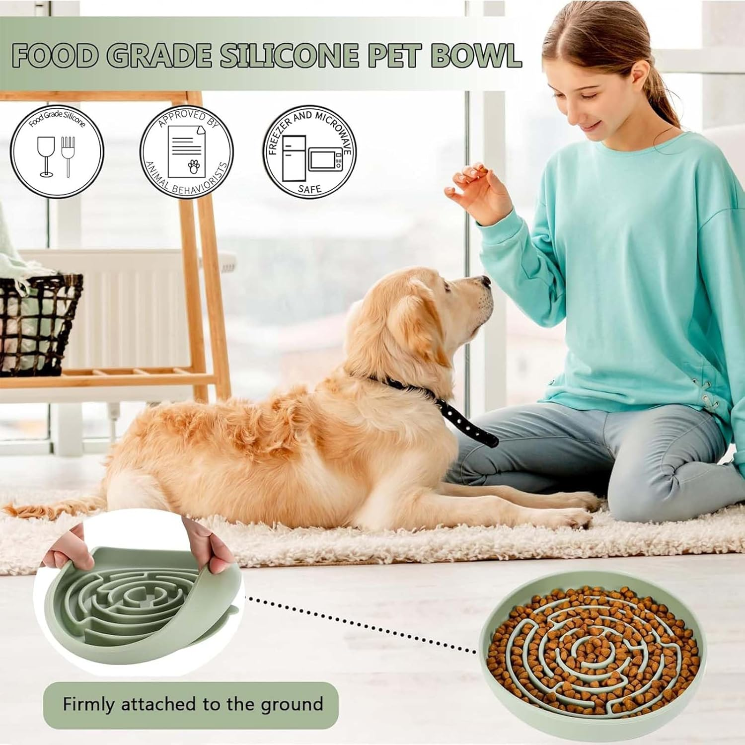 Anti-Sling Dog Bowl, anti Slinging Bowl Dogs, anti Sling Bowl Cat, anti Slinging Bowl Cat, Sling Bowl Dogs, Slow Feeder Dog, anti Slinging Bowl, Cat (Matcha Green) image number 5