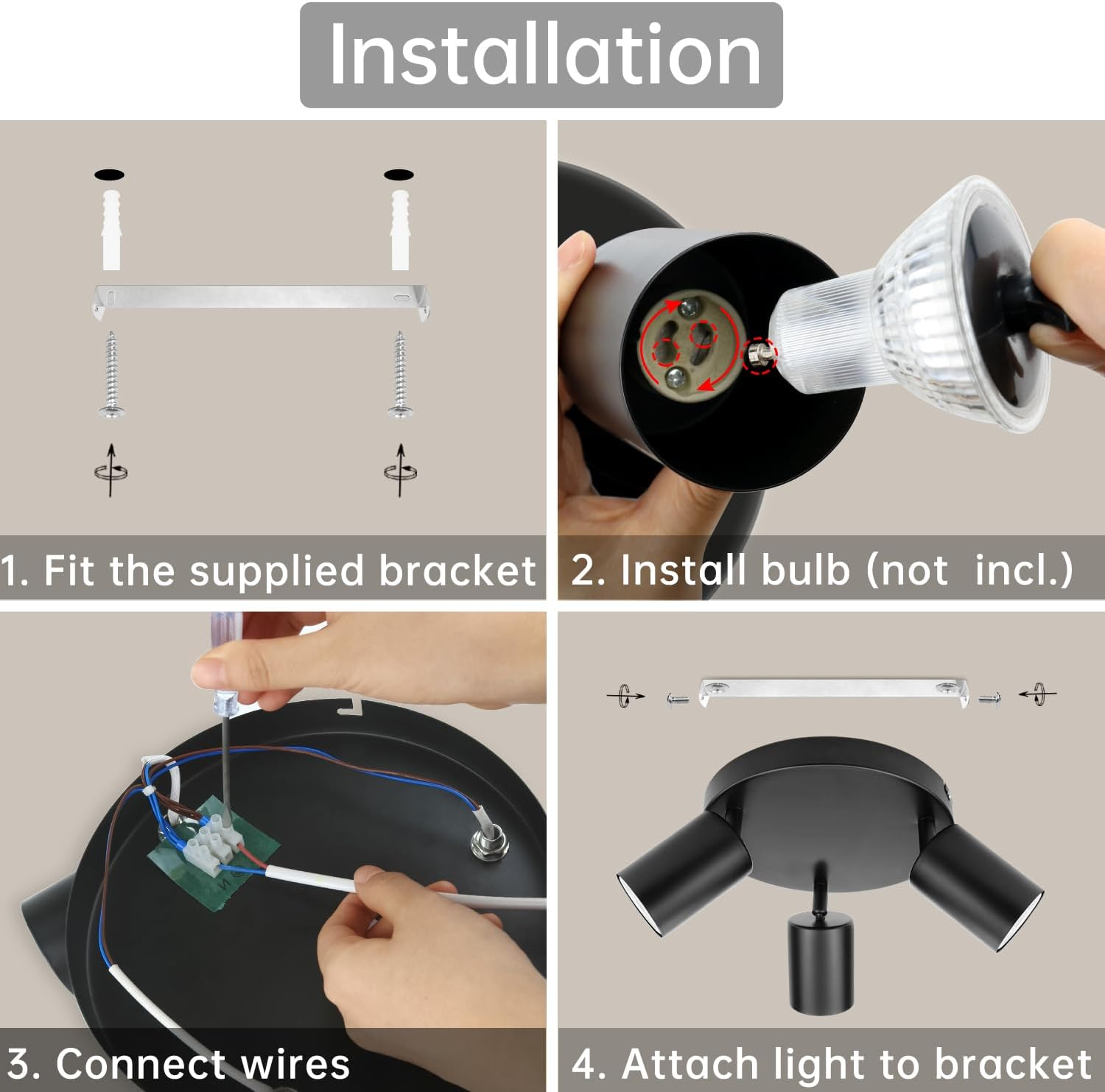 Dehobo LED Ceiling Spotlight 3 Bulbs round Black 350&deg; - Spotlight Light GU10 Swivelling - Ceiling Light Spotlights LED Vintage Ceiling Spotlight for Living Room Bedroom Kitchen - No GU10 Bulb image number 4