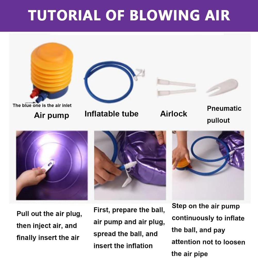 Anti-Burst Yoga Ball 65Cm &ndash; Heavy Duty Exercise Ball with Pump, Non-Slip Stability Ball for Fitness, Pregnancy, Balance, Pilates & Physical Therapy, Frosted Purple