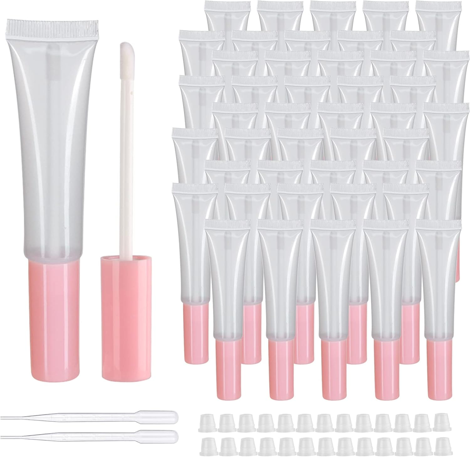 COSIDEA 50 Pack Empty Black 15Ml Squeeze Lip Gloss Tubes with Wand 0.5Oz Soft Lipgloss Container Chapstick Containers Empty Tube