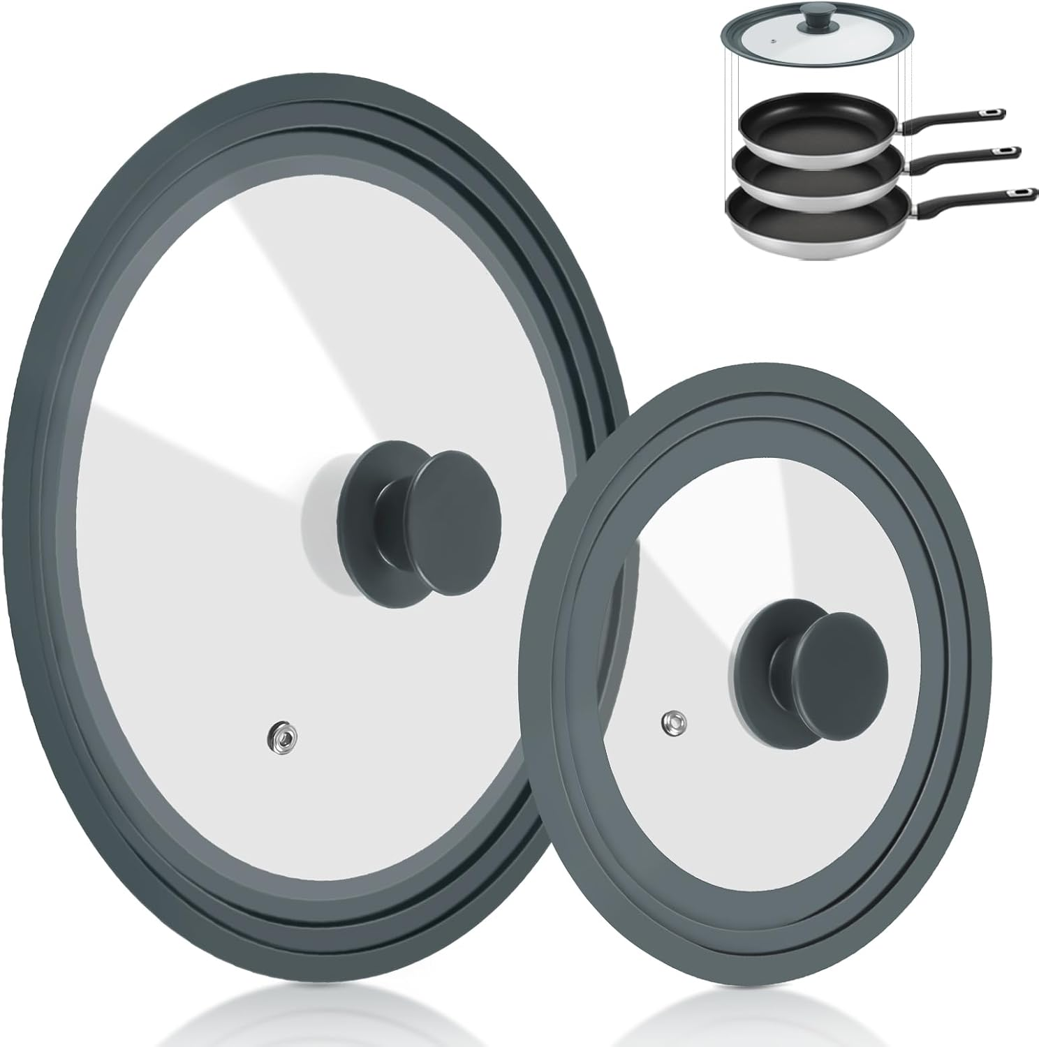 Universal Lid for Pots Pans and Skillets, 2 Pack Pan Cover Fit 7", 8" 9" & 10", 11", 12" Diameter Cookware, Silicone Replacement Pan Lid Pot Lids for Frying Pans, Cast Iron,Tempered Glass Lid