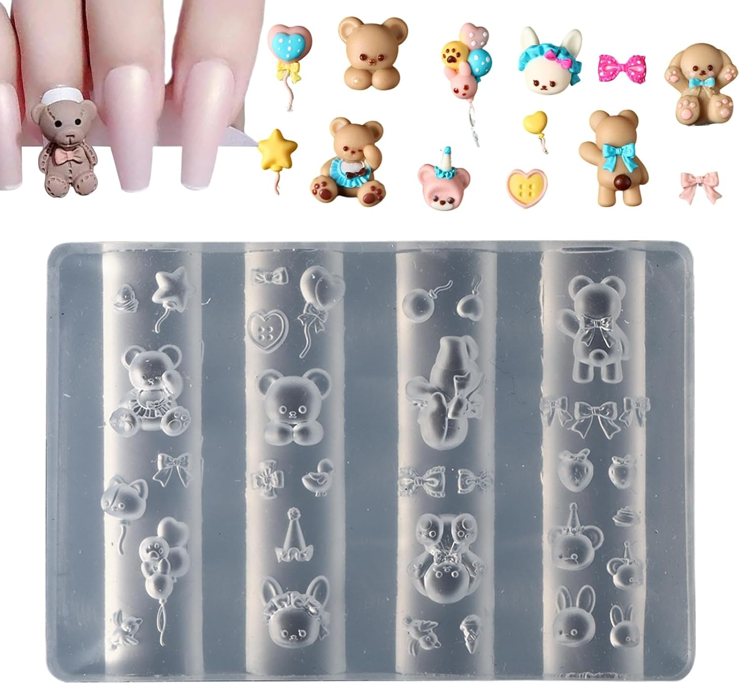 Nails Craft Mold, Nails Craft 3D Decoration Mold, Manicure Tool, Heart Bow Bear Cute Charm Making for Home, Traveling, Dating, Wedding image number 1