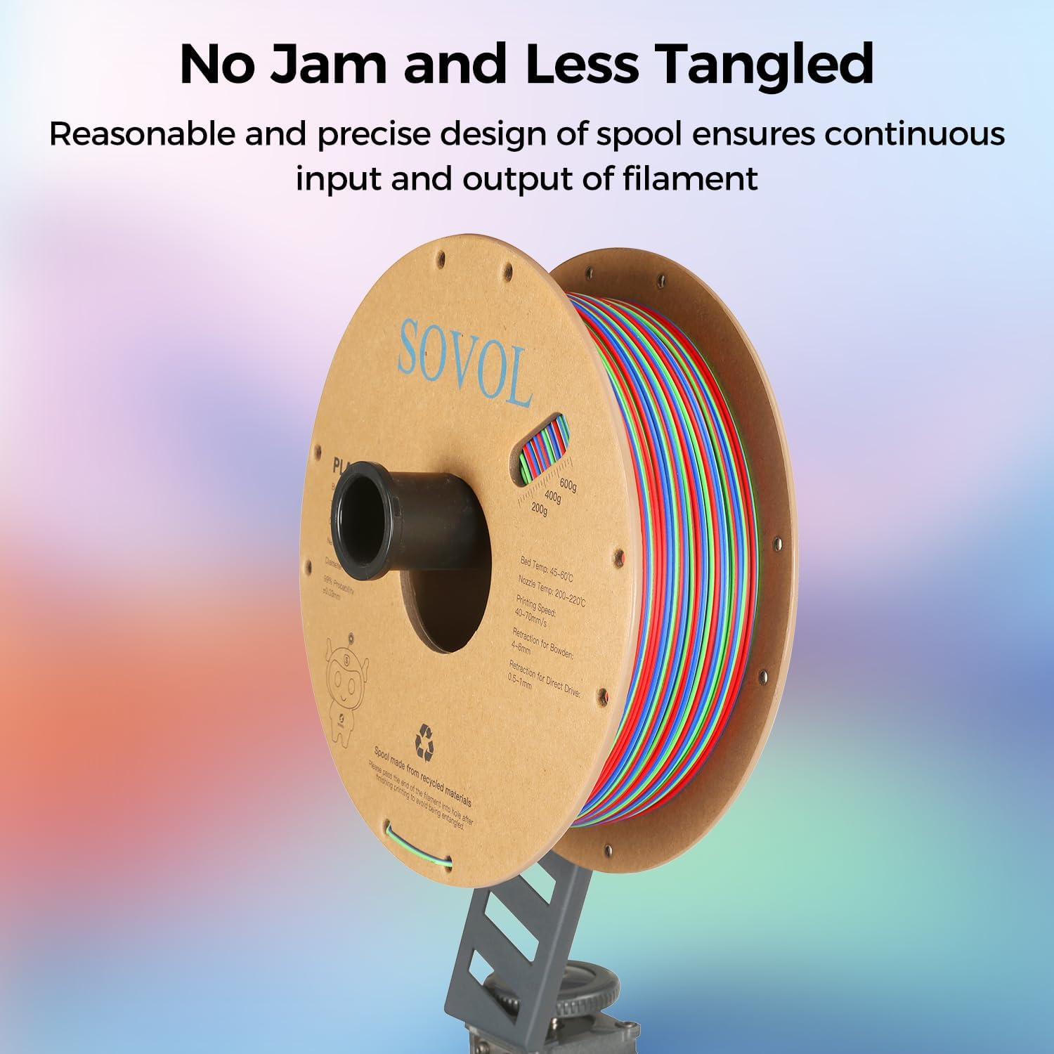 Sovol Matte PLA Filament Rotated Tri Color Co-Extrusion 1.75Mm, Fast Change 3D Printer Filament 1Kg/ 2.2Lbs, Matte Red Green Blue 3 in 1 Coextrusion PLA Material +/-0.03Mm