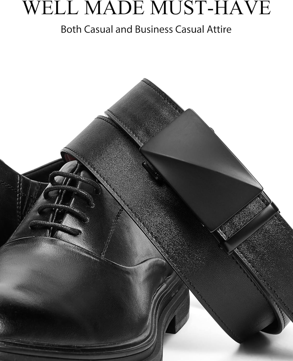 Skiporty Mens Ratchet Belt Leather 1 3/8'' Adjustable Belts for Mens Dress Casual Jeans Comfort Trim to Fit image number 2