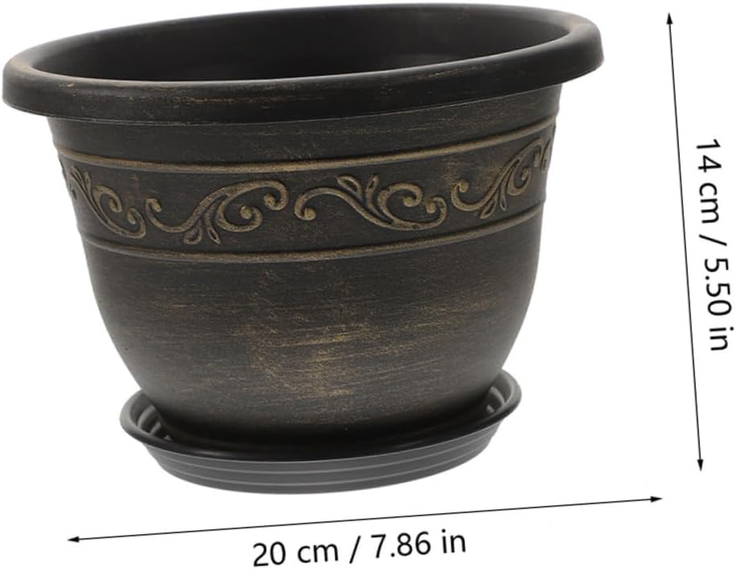 CAXUSD 4Sets Resin Flower Pot round Bonsai Planters Tray Gardening Container for Indoor Outdoor Use Decorative Household Garden Supply image number 1