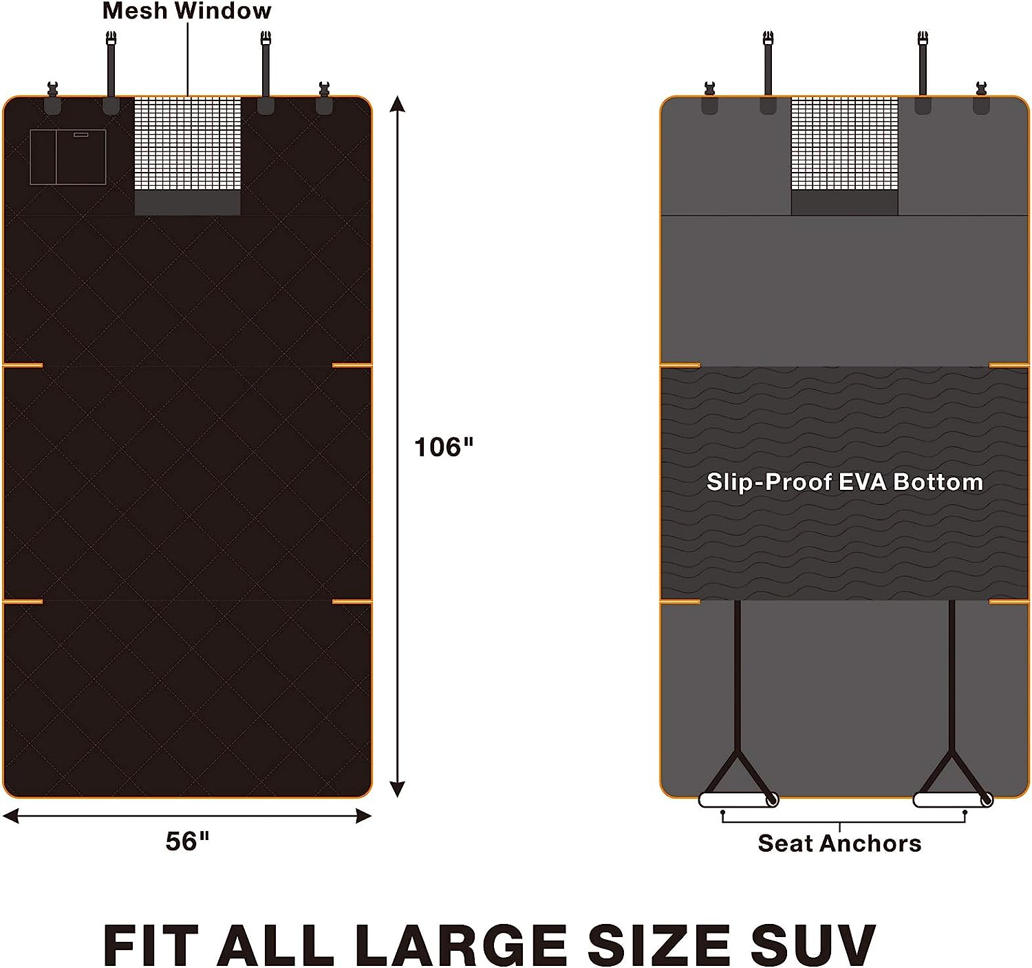 Ibuddy Dog Cargo Liner for Full-Size SUV, Waterproof Dog Seat Cover with Bumper Flap Protection Durable SUV Trunk Mat for Pets Keep Your Vehicle Trunk Clean Universal Fit X-Lager SUV Car Seat Cover