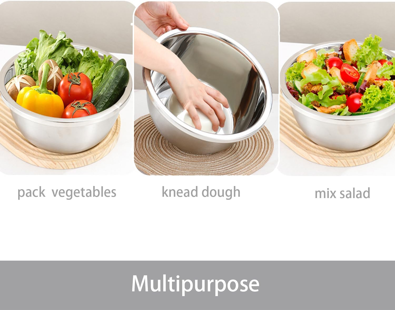 WANBY Stainless Steel Bowls Set 54 Oz Large Metal Salad Bowls Unbreakable Dinner Bowls Set Dishwasher Safe for Kitchen Home Camping Outdoor Party BBQ (4)