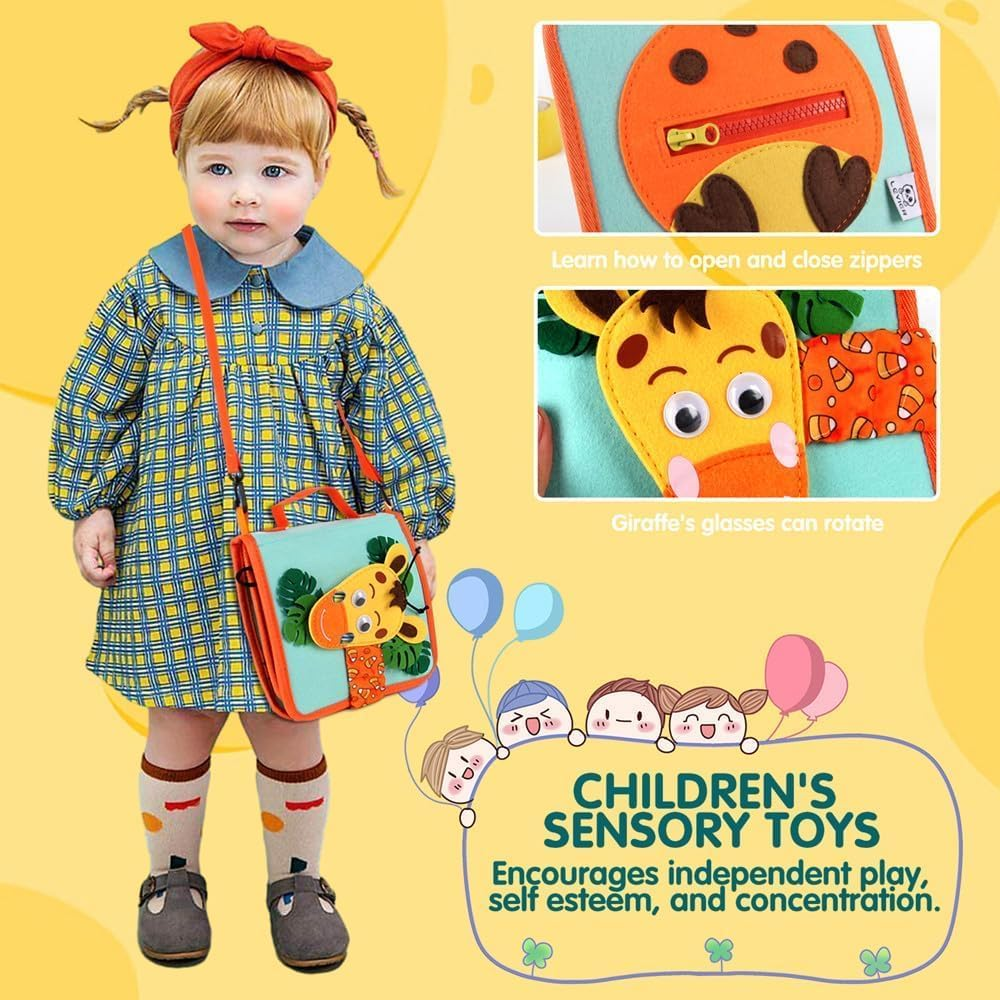 Kukelen Busy Board, Busy Book,Quiet Book ，Montessori Toys for Toddlers, Felt Toddlers Sensory Toys Toddler Activity Book for Learning Fine Motor Skills, Educational Toys for Boys Girls image number 4