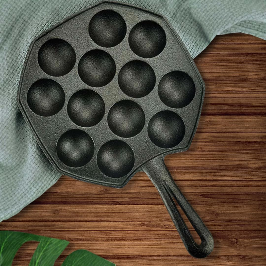 SOGA 18CM Cast Iron Takoyaki Fry Pan Octopus Balls Maker 12 Hole Cavities Grill Mold image number 6