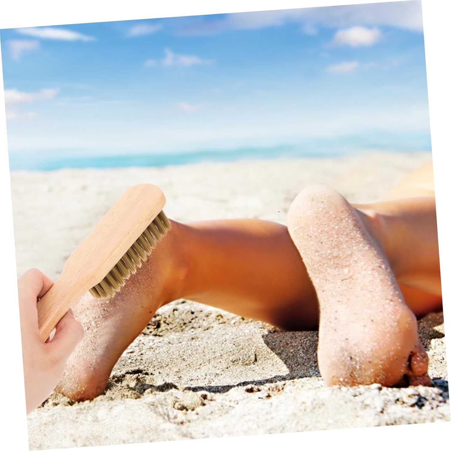 Totority Sand Removal Beach Brush Set - 2Pcs Soft Brushes for Cleaning Surf and Sand, Birch Handle image number 3