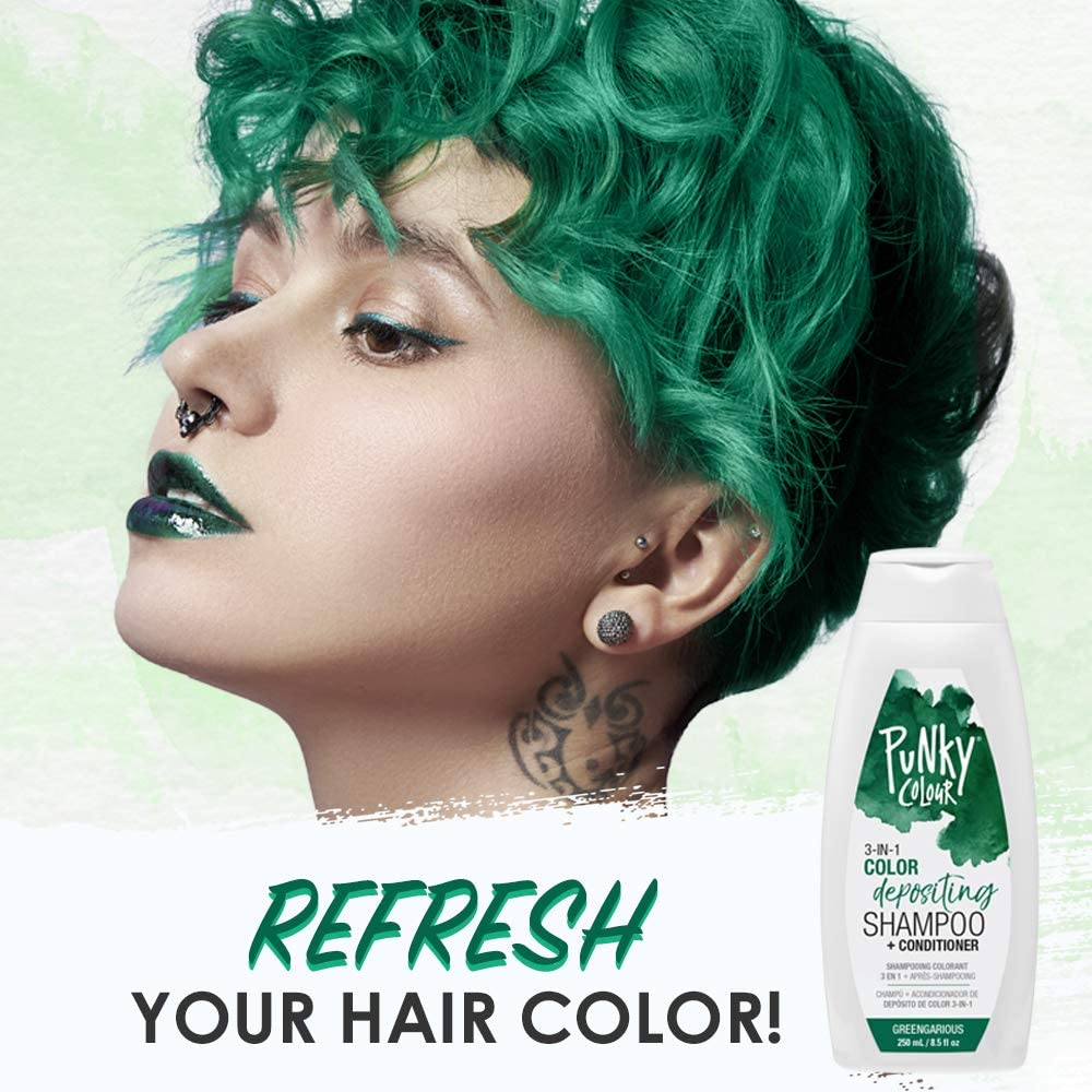 Punky Colour 3-In-1 Color Depositing Shampoo + Conditioner, PC91071, Greengarious, 250 Millilitre image number 1