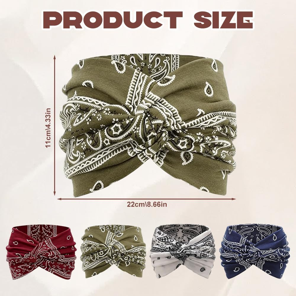 Pack of 4 Satiskid Women'S Hair Bands, Cotton Paisley Pattern Headband, Soft Sports Headband for Yoga, Fitness, Cosmetics, Boho Hair Accessories, Summer image number 2