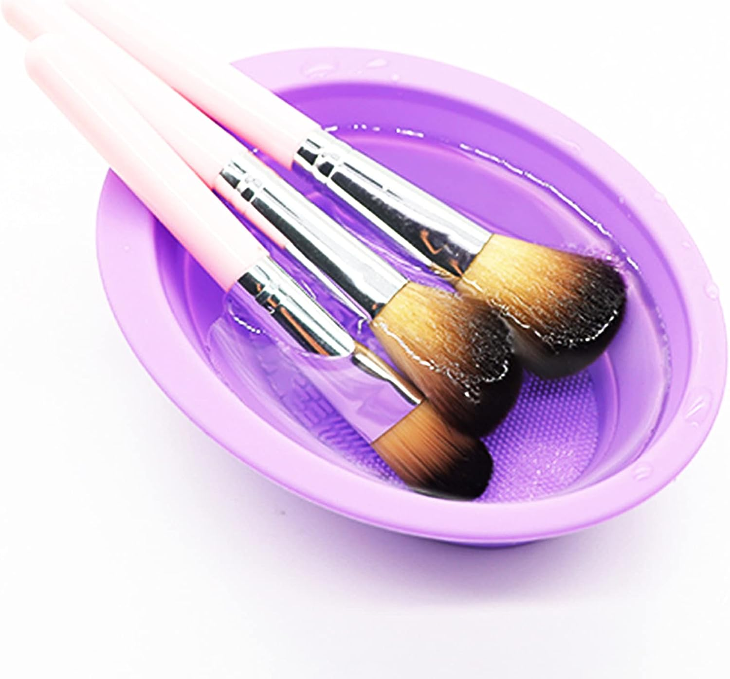 (Purple) - Silicone Makeup Brush Cleaning Mat, Cosmetic Brush Cleaner, Brush Cleaning Pad, Foldable Makeup Brush Cleaning Bowl, Suitable for Makeup Brush, Makeup Sponge, Powder Puff (Purple) image number 5