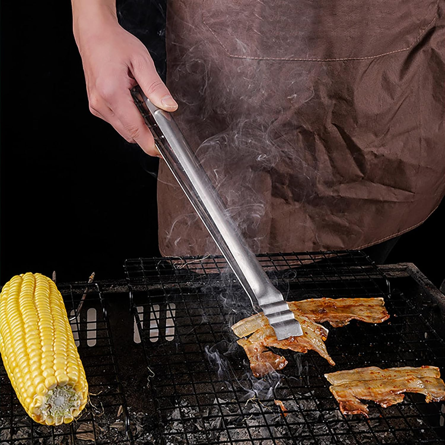 2 Pieces Stainless Steel Barbecue Tongs, 45 Cm Extra Long Steak Tong, Kitchen Cooking Tweezers, Professional Charcoal Clip, Thicken Food Tong, Korean Grill Tongs, Serving Tong image number 5