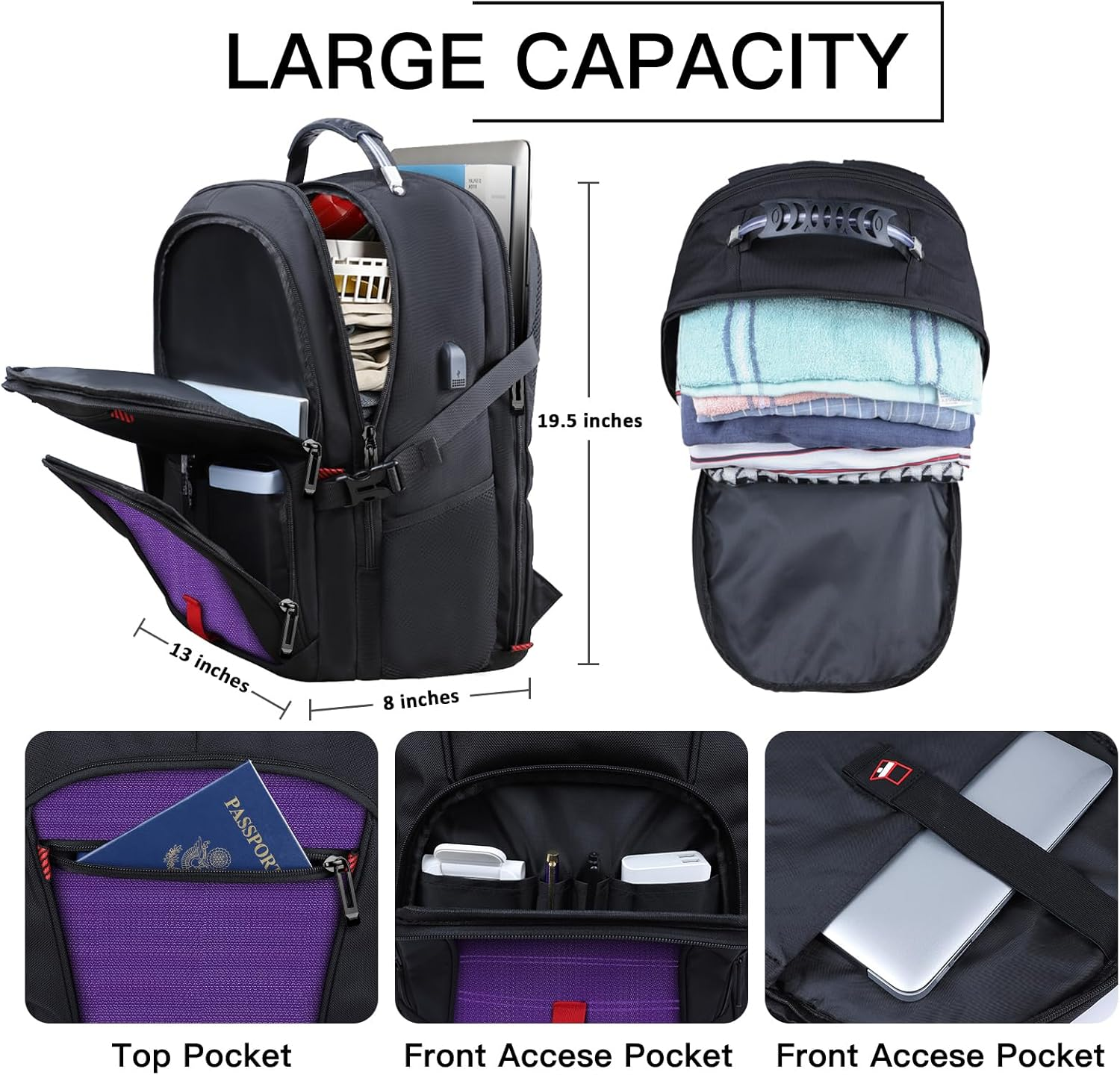 ANTERK Extra Large Backpack, Travel Back Pack, Laptop Backpack for Men Women, 50L Big Backpack, 17.3 Inch Computer Backpack image number 5