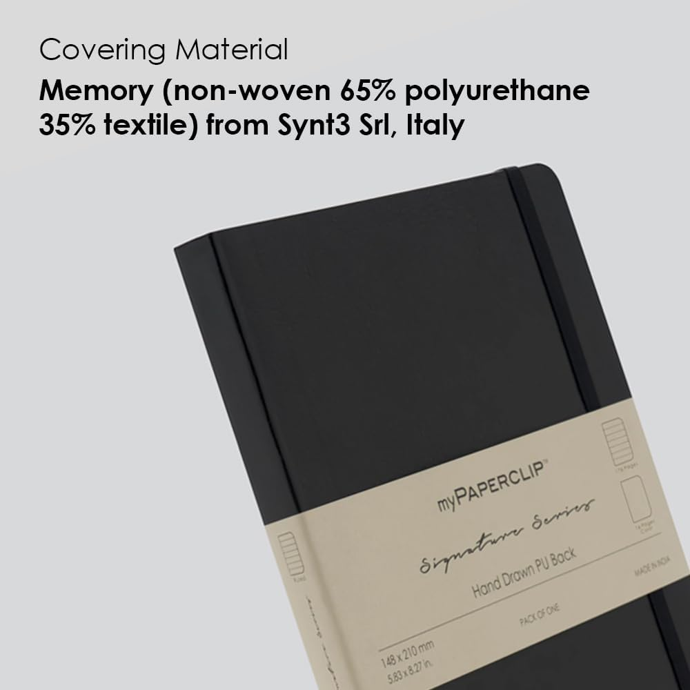 Mypaperclip Signature Series A5 Leather Lined Notebook | 192 Pages, 100 GSM, Italian Vegan Leather Soft Cover | Flat Lay | Bookmark & Elastic Closure | Green image number 4