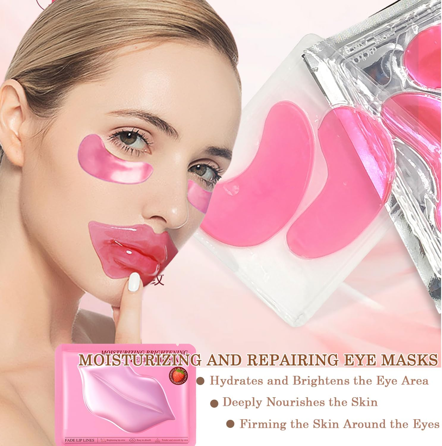 Wimode 20 Pairs Lip Mask & Eye Mask,Crystal Gel Eye Pads Nourishes the Lip Patches for Skin Care Spa Daily Moisturizing Eye Patches for Puffy Eyes, Dark Circles and Fine Lines image number 2