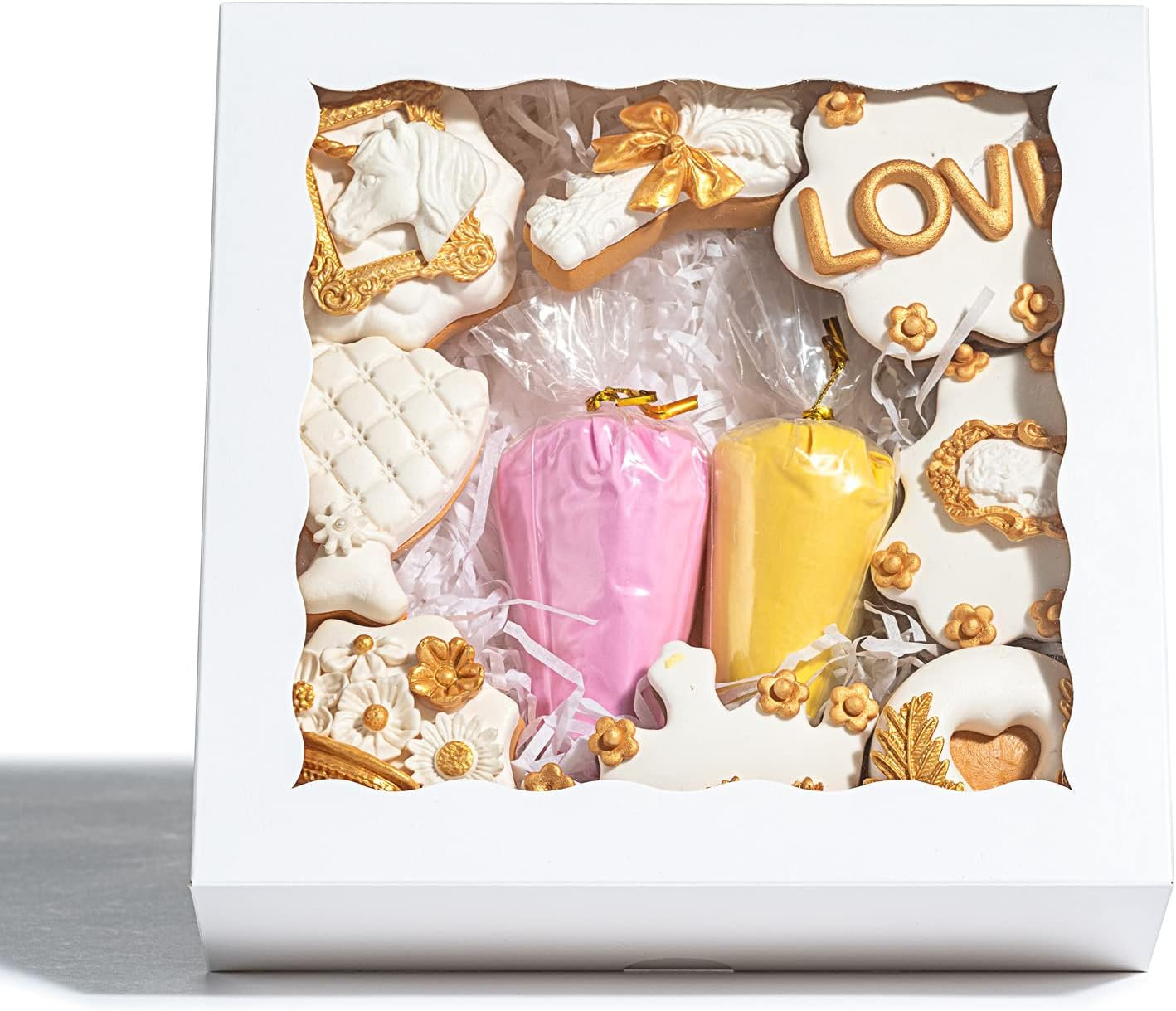 Romanticbaking 50Pcs 8X8X2 Inches Bakery Boxes with Window Cookies Boxes Chocolate Covered Strawberries Boxes Pretzel Boxes Cakesicle Browines Boxes image number 4