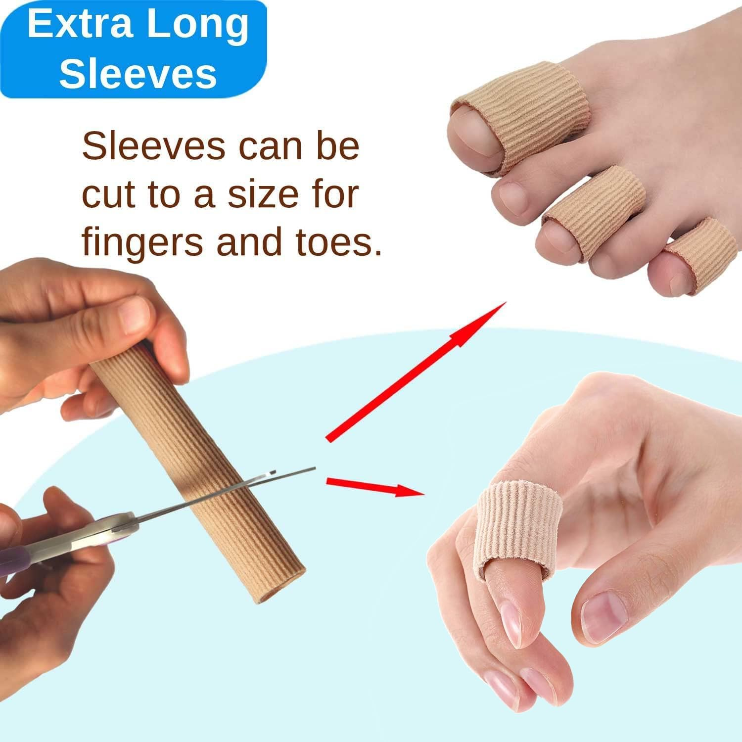 Lxcshljx 6 Pcs Toe Tubes with Gel Cushion, Cuttable Toe Tubes Sleeves, Elastic Fabric Gel Lined Toe Caps, Finger Toe Separator Tubing, Toe Covers Protectors for Relief Toe Pressure, Corn, Calluses image number 4