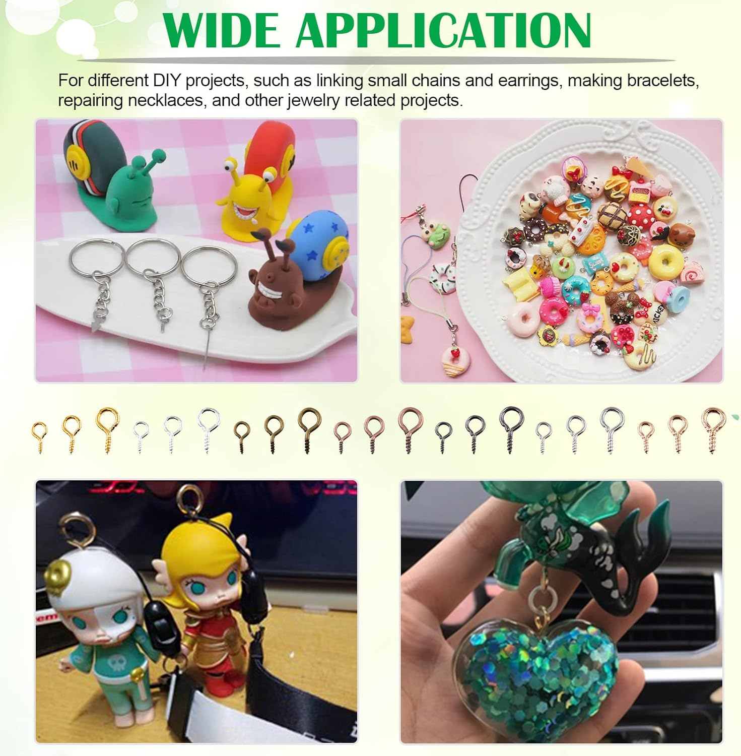 Keadic 1610Pcs 7 Color Small Screw Eye Pins Size Assorted Set, Metal Mini Eyelet Screw Threaded Clasps Hooks for DIY Charm Pendants Jewelry Making (0.16&rdquo; X 0.32&rdquo;, 0.2&rdquo; X 0.39&rdquo;, 0.24&rdquo; X 0.5&rdquo;) image number 5