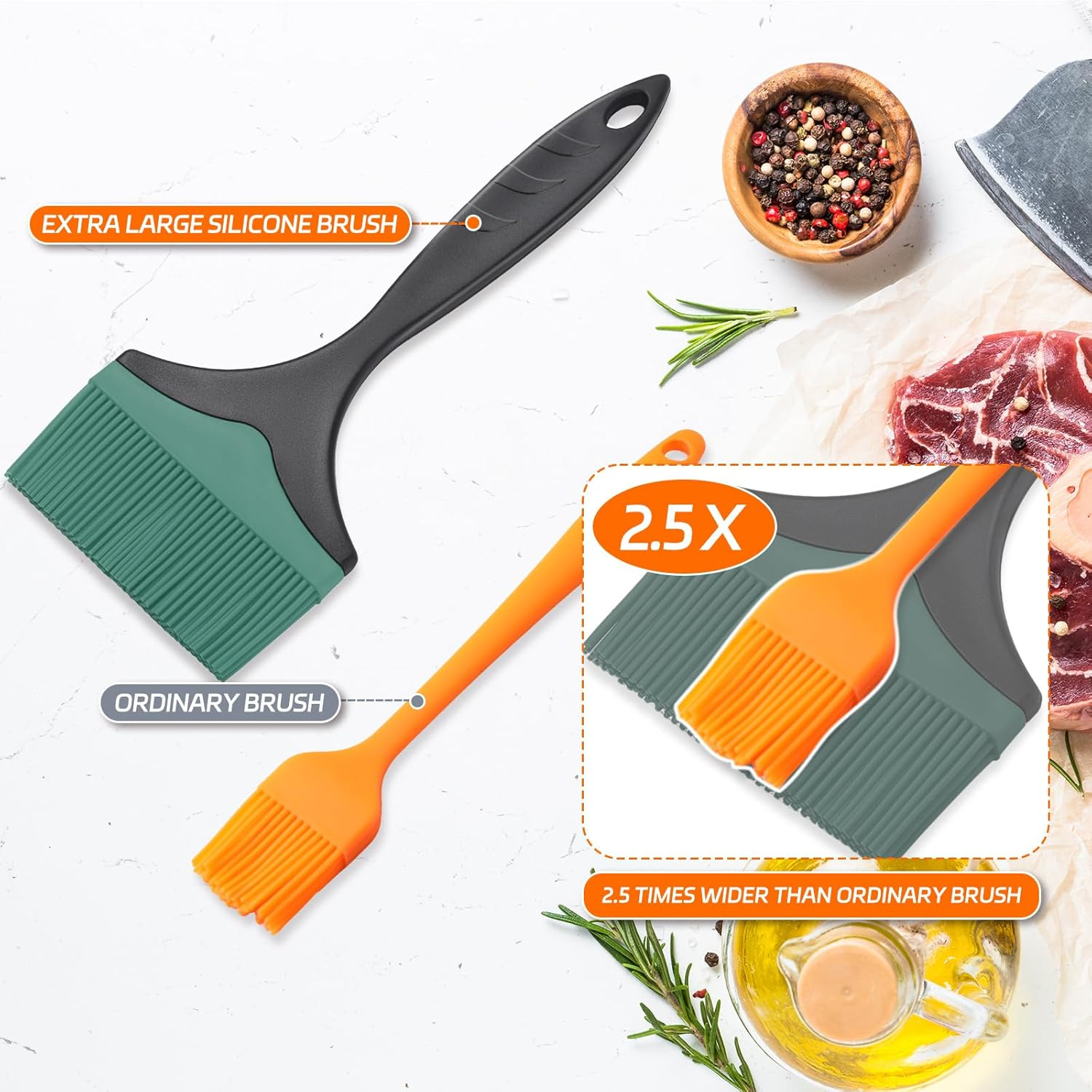 Large Silicone Grill Basting Brush - 3.95Inch Extra Wide Silicone Basting Brush for Grilling,Heat Resistant Brushes Spread Oil Butter Sauce for Cooking Baking Bbq,Dishwasher Safe（Green 2） - Red 1 image number 5