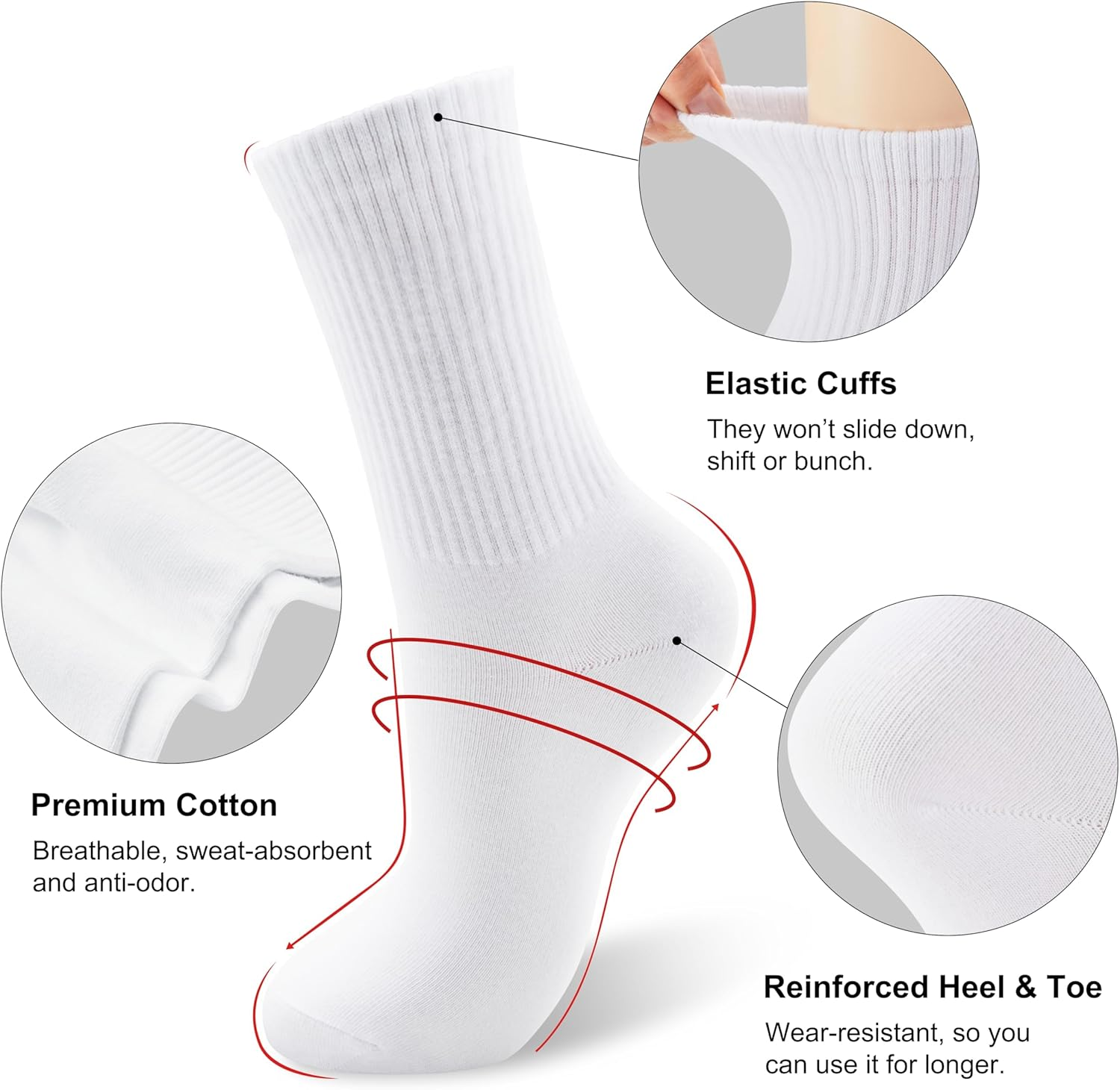 ZANZER 3-6 Pairs Crew Socks Women Men,Casual Athletic Socks Combed Cotton Running Socks for Women Granola Girls Clothes,Womens Crew Lightweight Thin Casual Calf Sport Socks image number 5