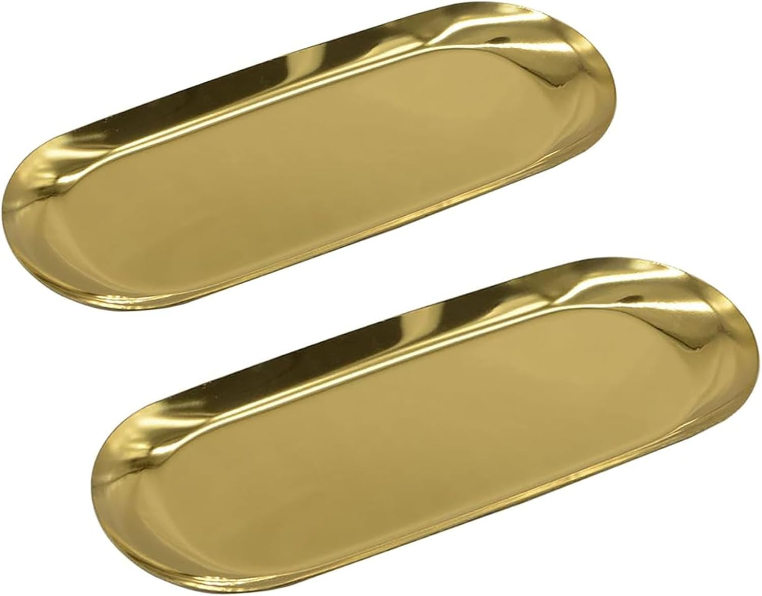 4 Pcs 7 Inch X 3.3 Inch Trinket Tray, Gold Stainless Steel, for Serving Trays Towel Storage Dish Plate Tea Fruit Trays Jewelry Plate Decorative Storage Tray (Gold 4Pcs, 7.1X3.34)