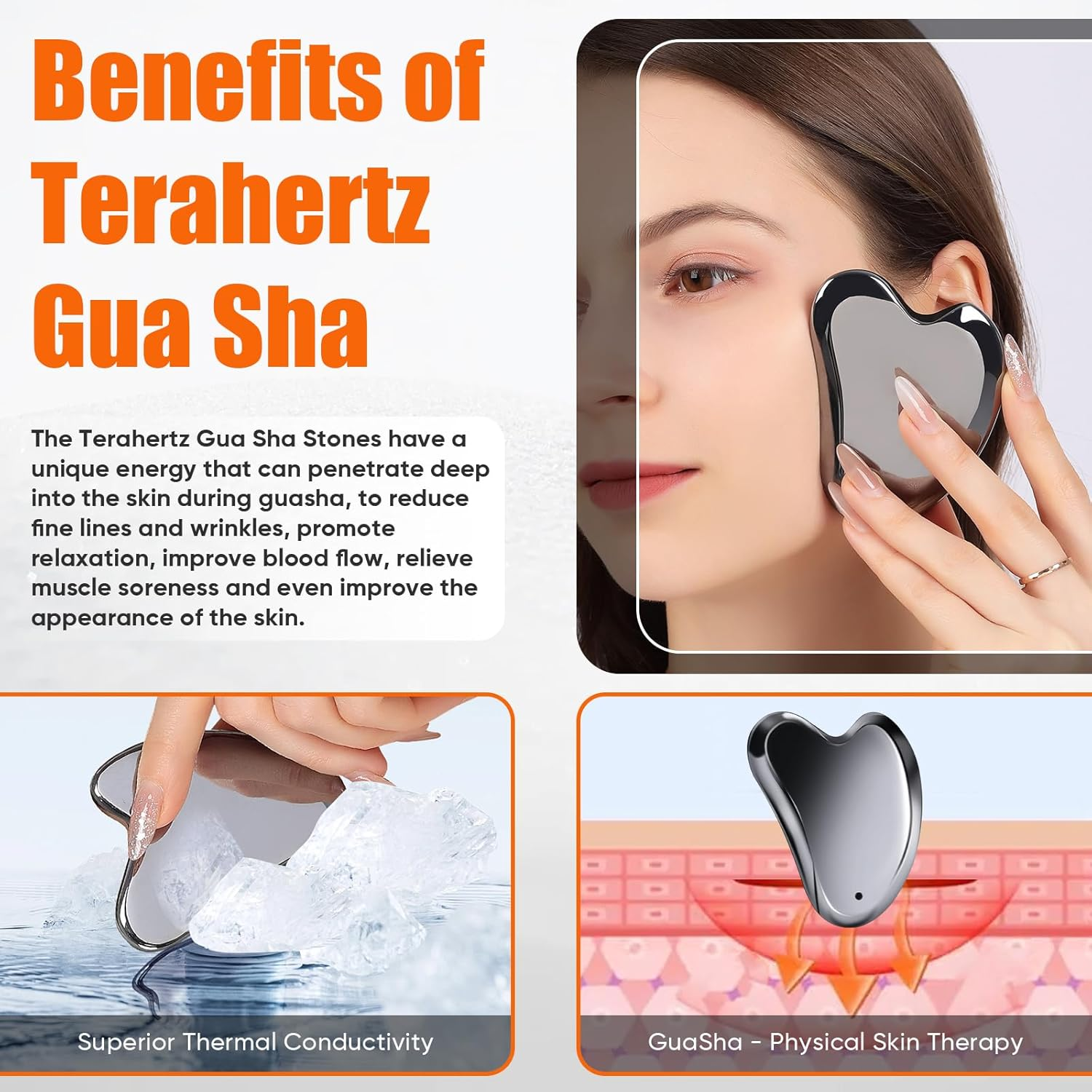 Terahertz Gua Sha Stone for Enhanced Lymphatic Drainage, Reduced Puffiness, Relieved Facial Tension &ndash; 100% Natural Terahertz Stone Gua Sha Facial Tools image number 3
