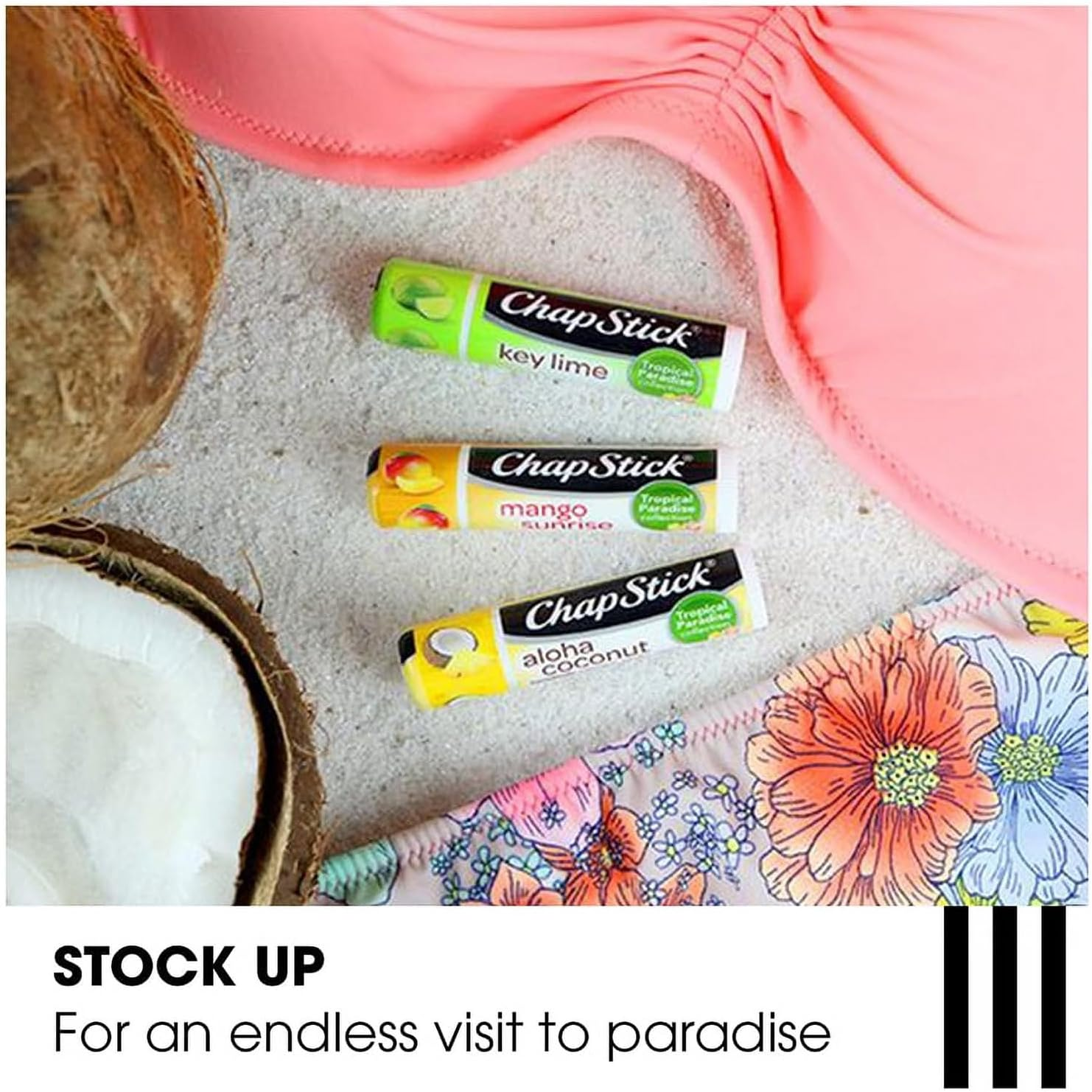 Chapstick Lip Care Set, Tropical Paradise Collection 3-Pack &ndash; Mango Sunrise, Key Lime & Aloha Coconut Lip Balm, 0.15 Oz Ea image number 5