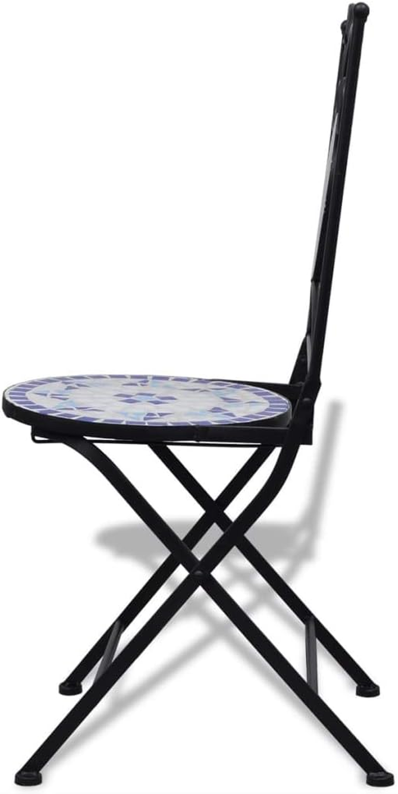 Vidaxl 3 Piece Bistro Set - Ceramic Tile Blue and White - Sturdy Iron Frame - Perfect for Garden, Balcony, or Patio - Includes 1 Table & 2 Chairs